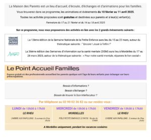 Programme n°3 de la Maison des Parents du 10 Février au 11 Avril 2025